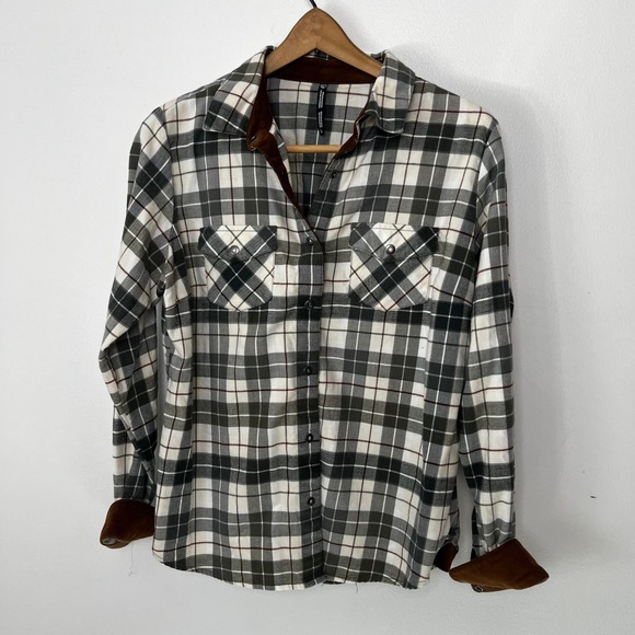 Kuhl Tops - Kuhl Womens Green Plaid Flannel Snap Front Shirt Corduroy Trim Size L